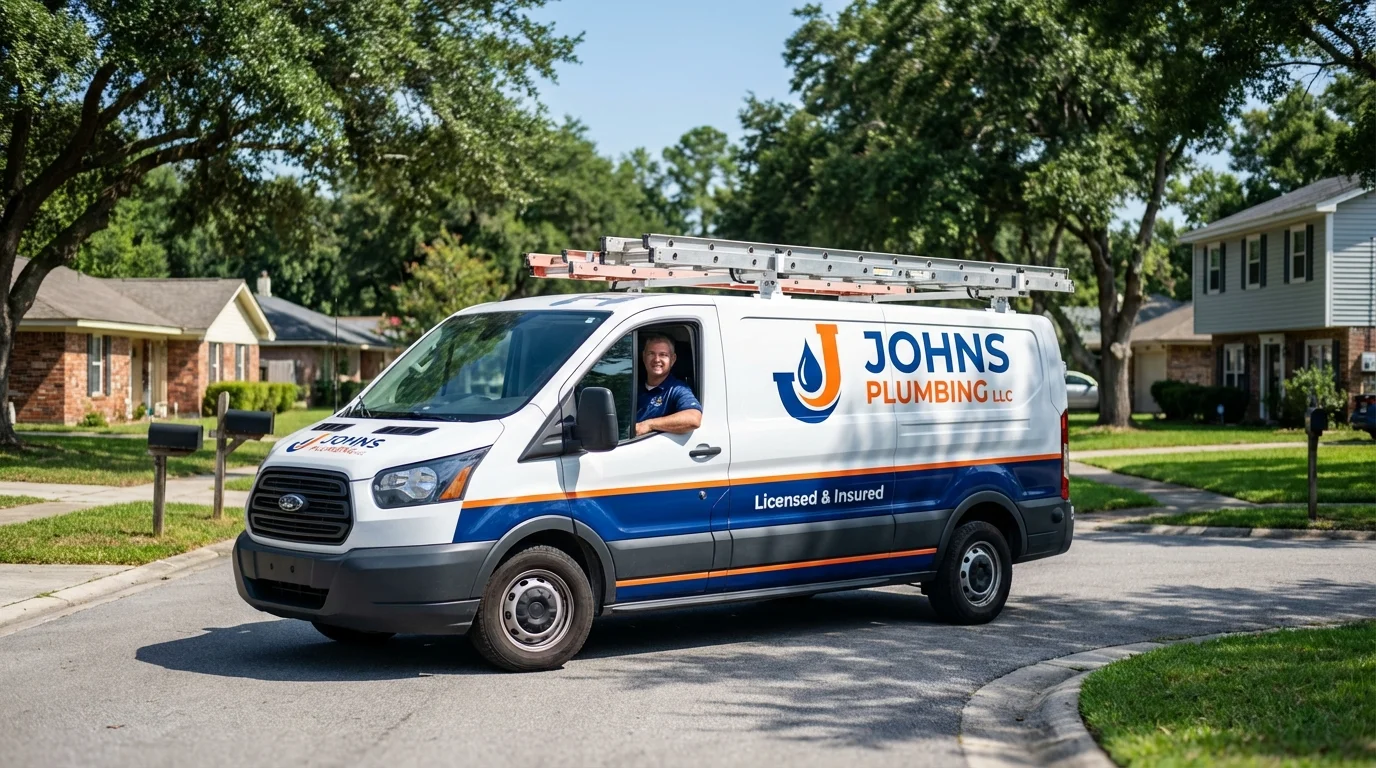 Johns Plumbing LLC service van in Gardiner, ME