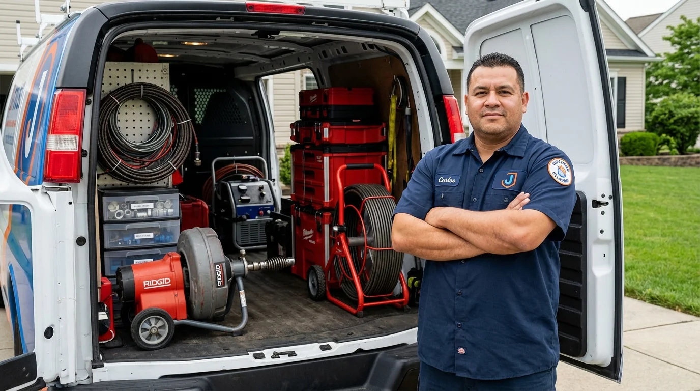 Professional drain cleaning equipment and Johns Plumbing LLC plumber in Gardiner