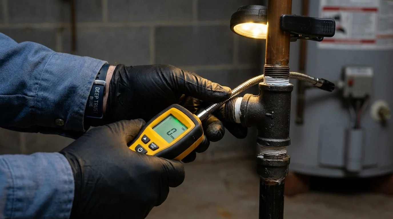 Gas leak detection with electronic sniffer by Johns Plumbing LLC in Gardiner